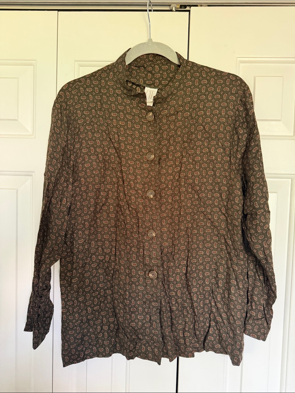 Clifford & Wills Y2K Vintage Olive Green Paisley Button-Up Womens Shirt